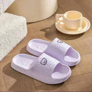 Purple comfy cushion slippers bear print women's slip-ons plush cute girls